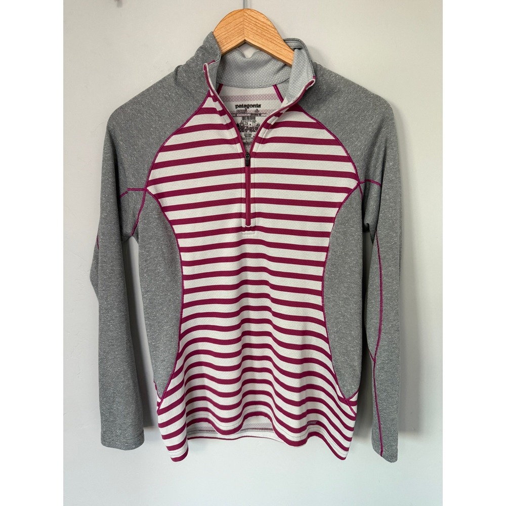 Patagonia Capilene 3 Midweight Quarter Zip Pullover Women Small Pink Stripe Gray - Picture 1 of 8